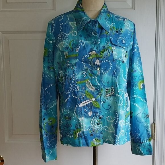 VINTAGE Keren Hart Jacket Coat Floral Blue Top Blouse Shirt Women's WOMAN'S - Picture 11 of 11